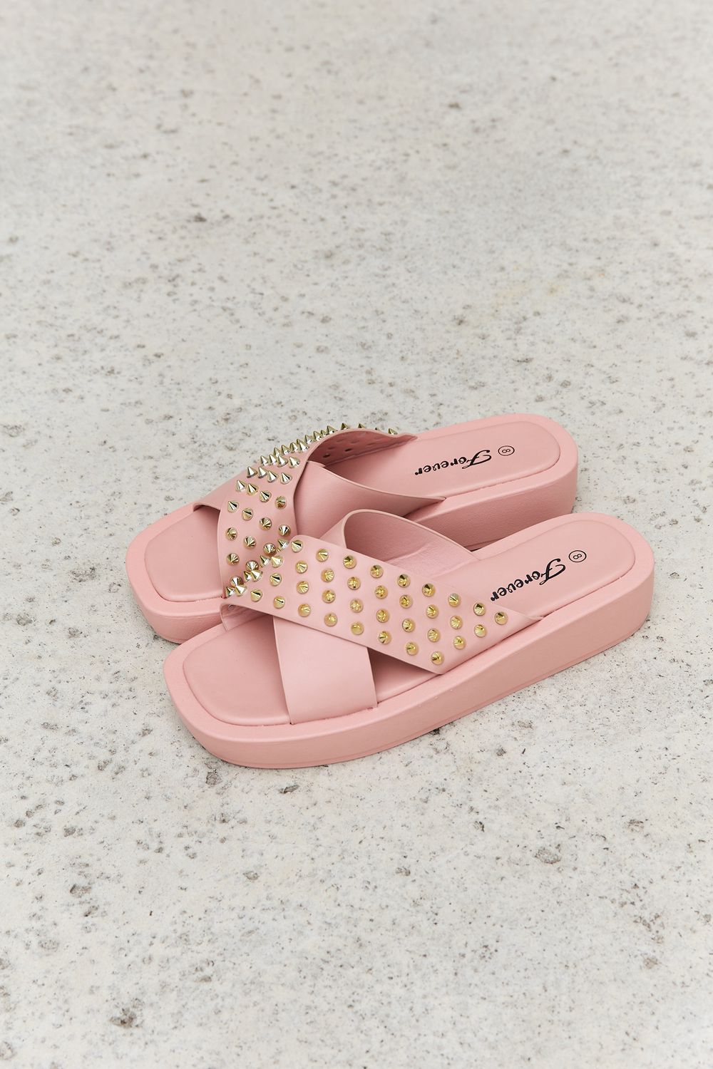 Forever Link Studded Cross Strap Sandals in Blush Footwear