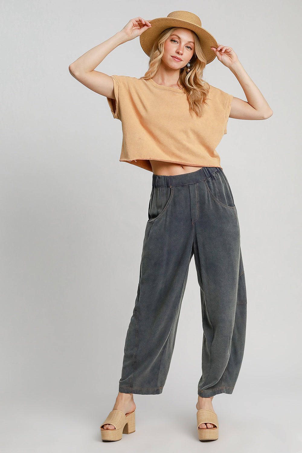 Umgee Elastic Waist Baggy Fit Pants with Pockets 