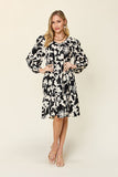 Double Take Full Size Printed Ruffle Hem Dress with Pocket 