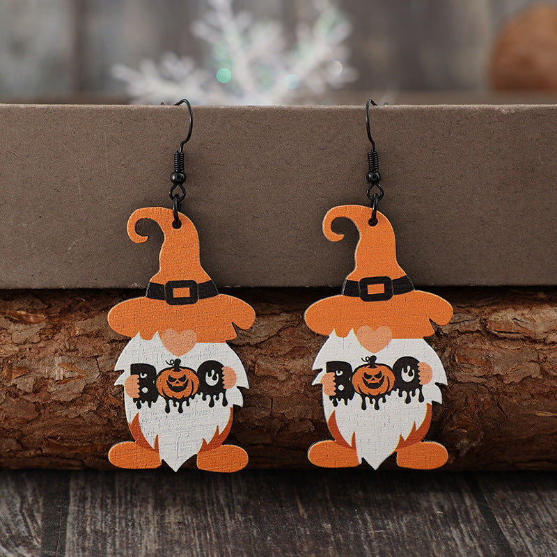 Wooden Dwarfs Pumpkin Dangle Earrings 