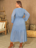 Plus Size Polka Dot Tie Neck Balloon Sleeve Maxi Dress 