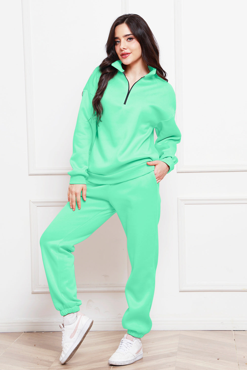 Half Zip Long Sleeve Sweatshirt and Pants Set 