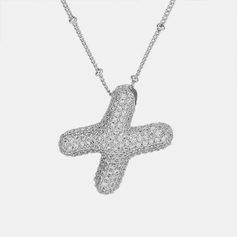 Copper Inlaid Zircon Letter Pendant Necklace 