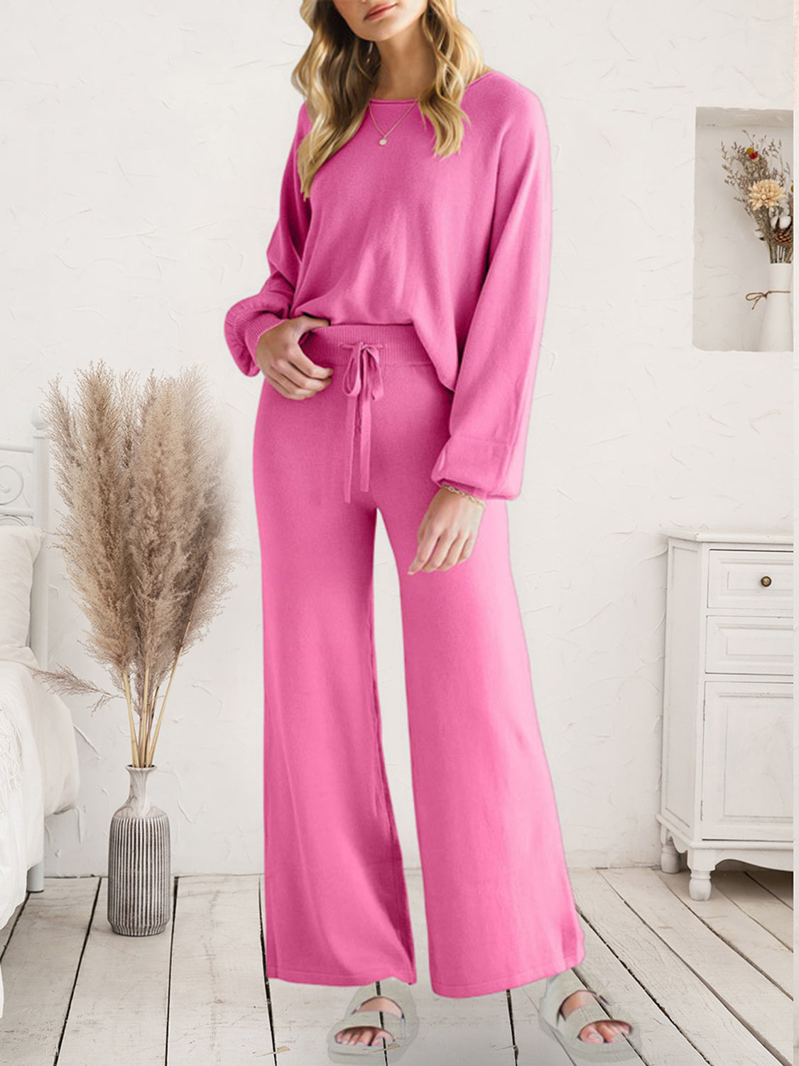 Long Sleeve Lounge Top and Drawstring Pants Set Lingerie & Nightwear
