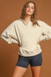 Umgee Johnny Collar Dropped Shoulder Sweatshirt 