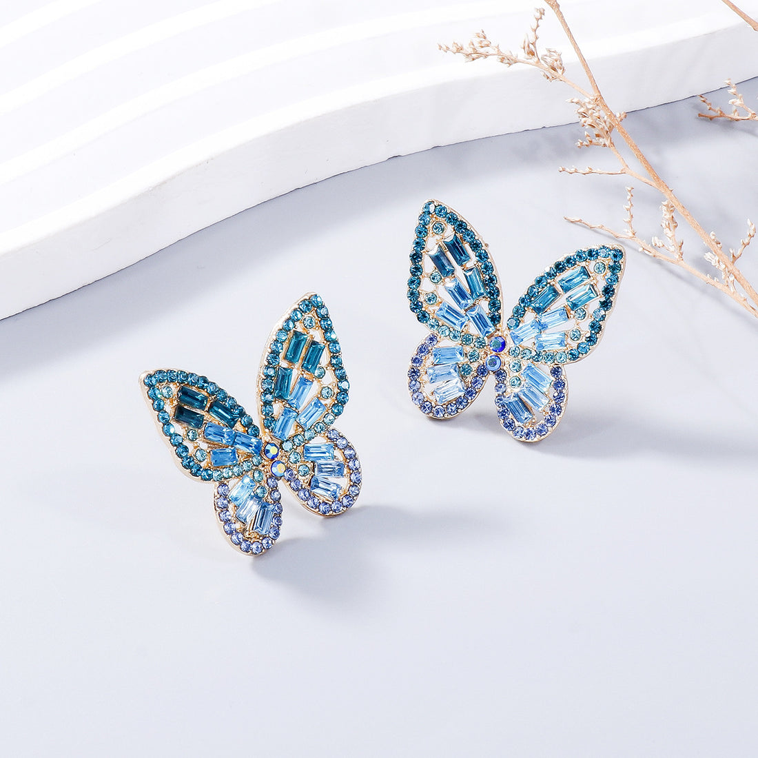 Alloy Inlaid Rhinestone Butterfly Earrings 
