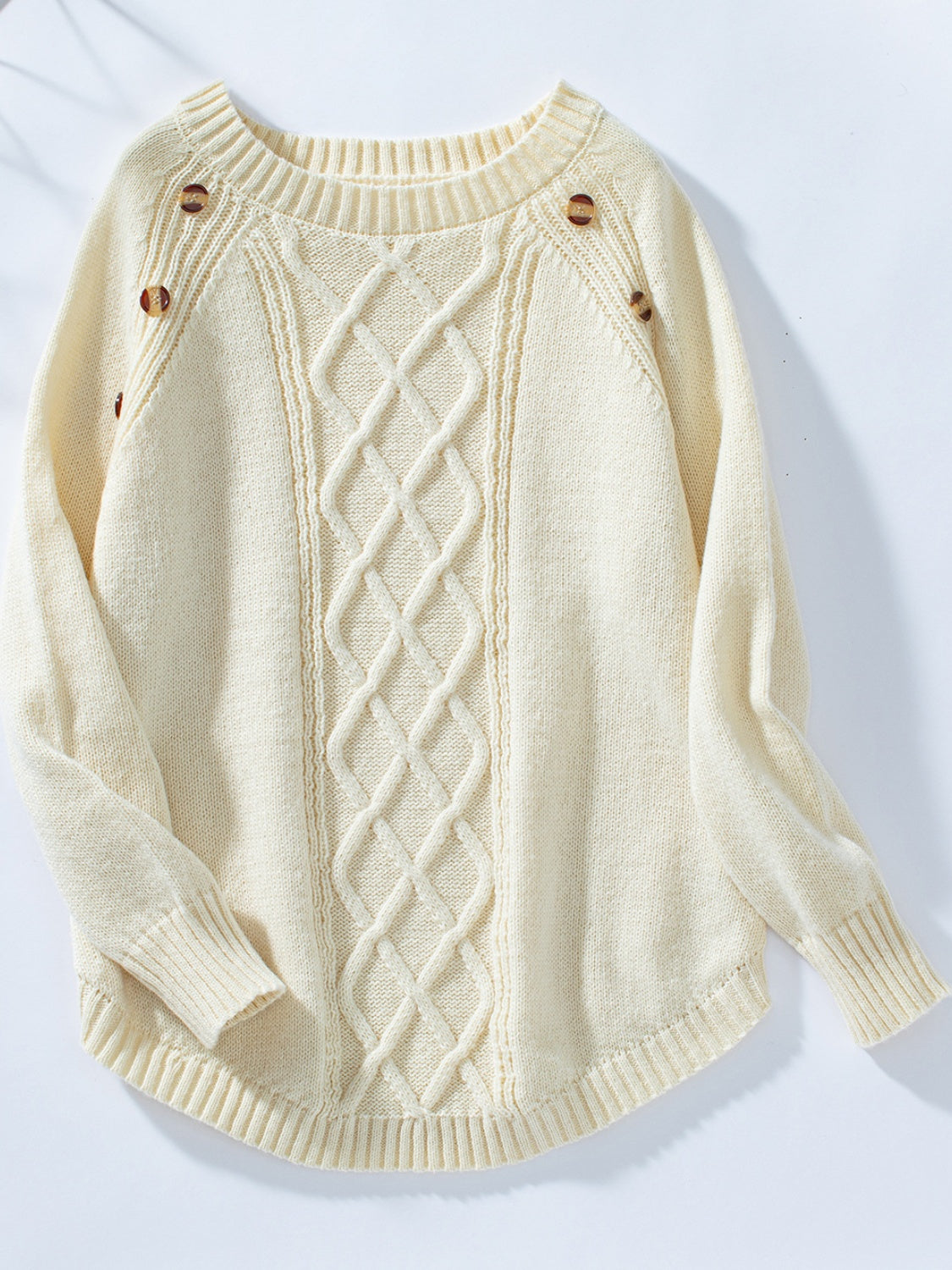 Decorative Button Round Neck Raglan Sleeve Sweater 