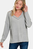 Zenana Full Size Ribbed V-Neck Drop Shoulder Top 