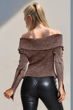Double Take Ribbed Off-Shoulder Zip Up Long Sleeve Cardigan 