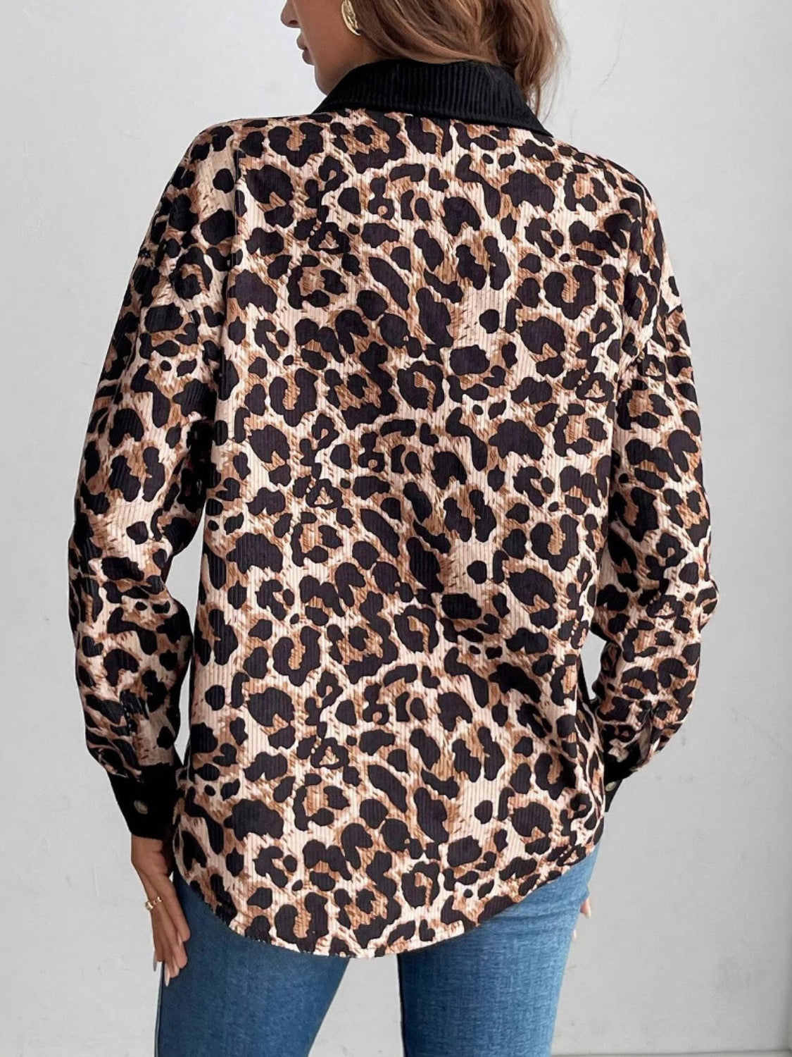 Leopard Collared Neck Button Up Shacket 