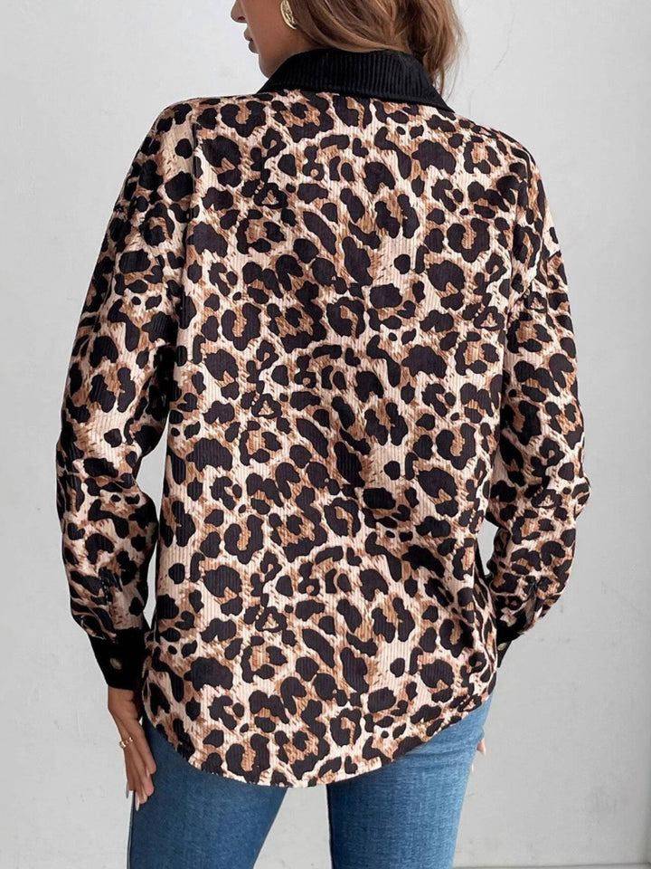 Leopard Collared Neck Button Up Shacket 