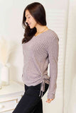Double Take Drawstring Ribbed Long Sleeve T-Shirt 
