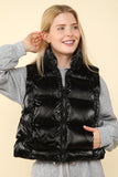 VERY J Shiny Metallic Zip Up Puffer Vest 