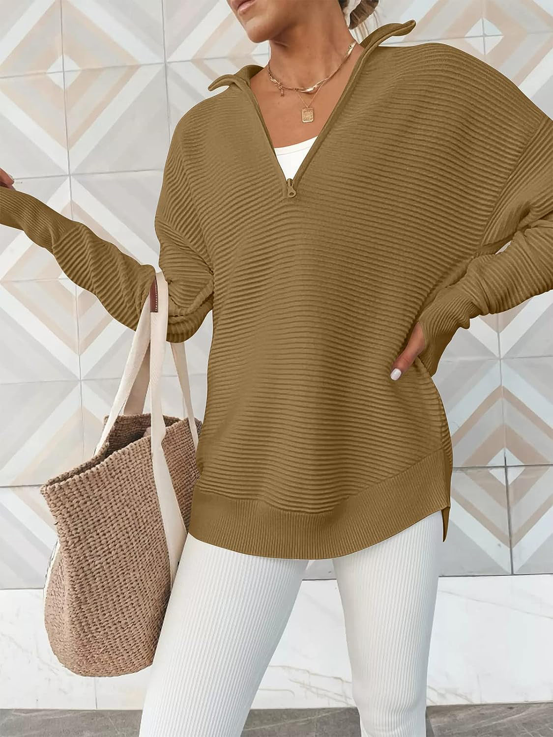 Half Zip Long Sleeve Knit Top 
