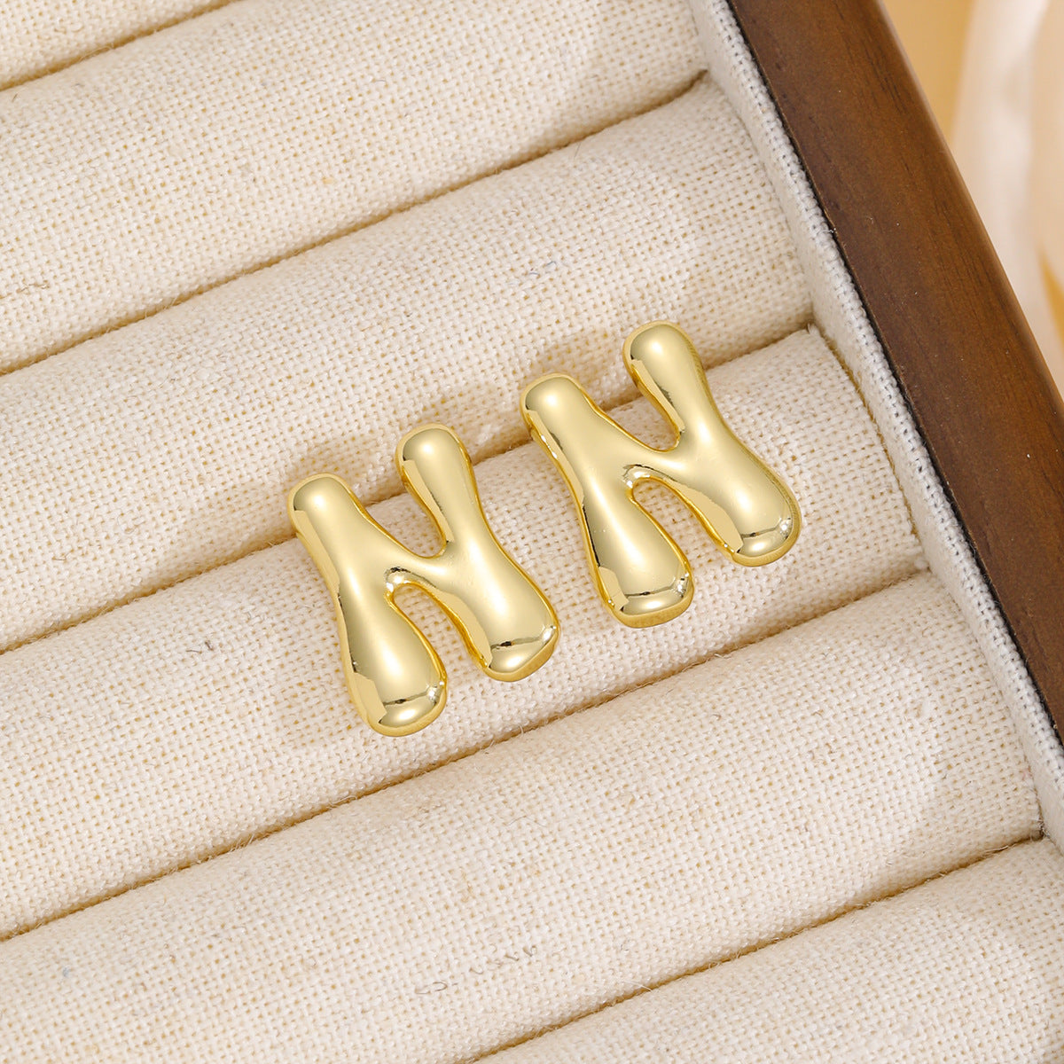 18K Gold-Plated Bubble Letter Stud Earrings 