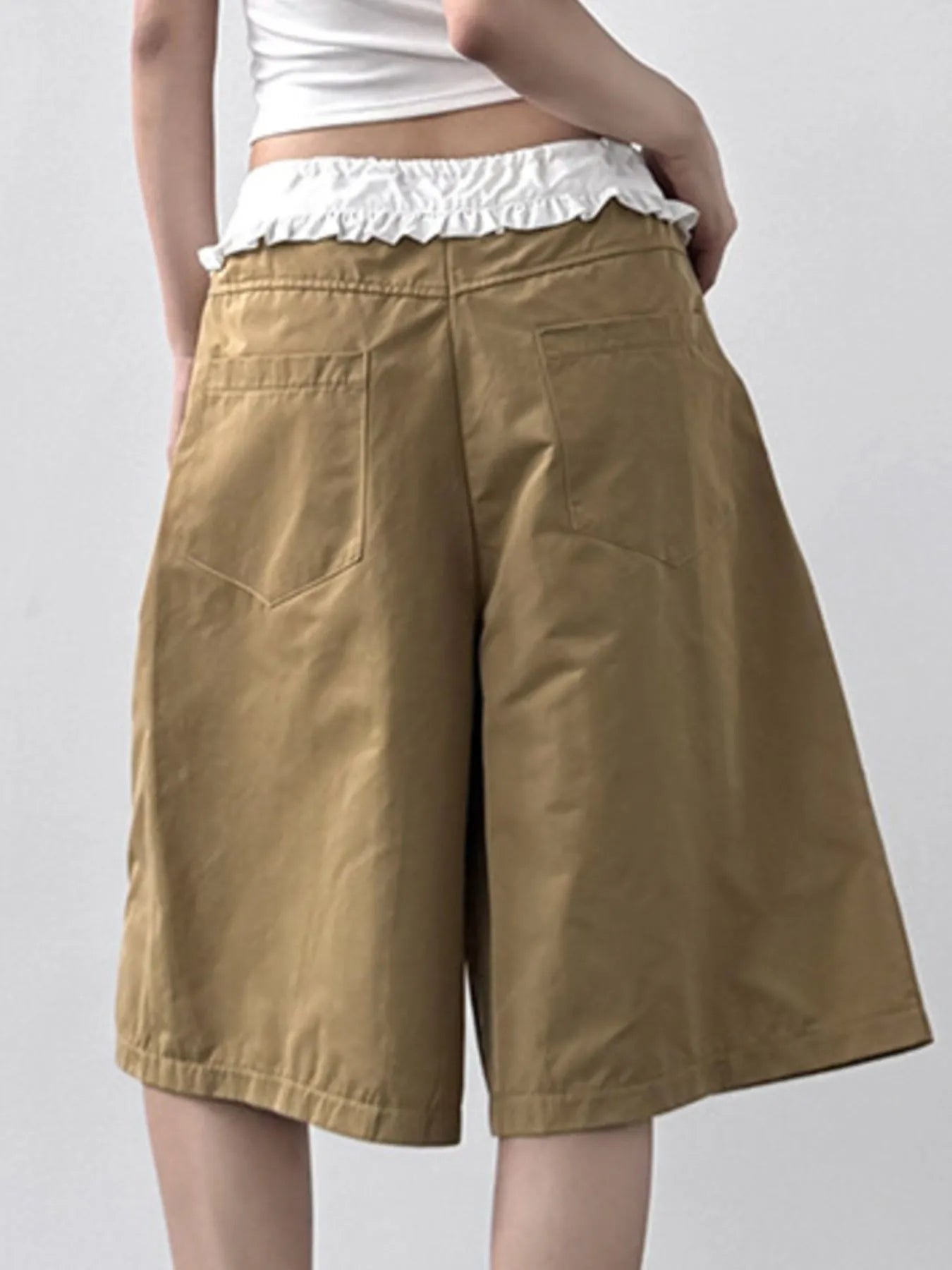 Contrast Waistband Wide-Leg Shorts 