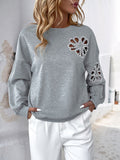 Perfee Cutout Pearl Round Neck Long Sleeve Sweatshirt 