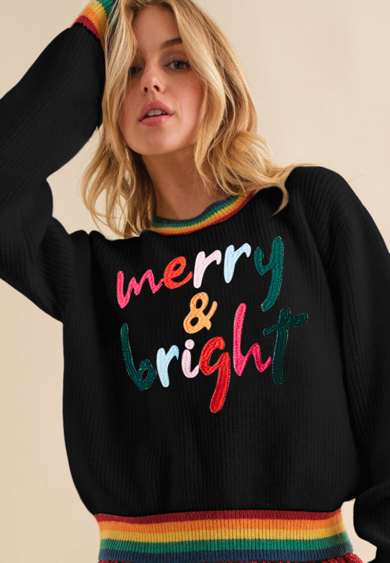 MERRY & BRIGHT Ribbed Round Neck Sweater 