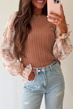 Cable Knit Round Neck Flounce Sleeve Sweater 