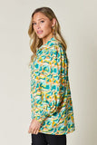 Double Take Full Size Printed Smocked Long Sleeve Blouse 