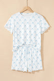 Printed Round Neck Top and Shorts Two-Piece Lounge Set Lingerie & Nightwear