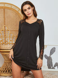 Lace Detail Long Sleeve Mini Lounge Dress 