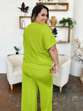 Double Take Full Size Texture Round Neck Short Sleeve T-Shirt and Wide Leg Pants 