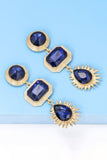 Geometrical Shape Zinc Alloy Frame Glass Dangle Earrings 