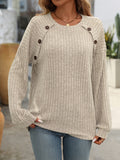 Mandy Decor Button Long Sleeve Ribbed T-Shirt 