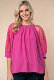 White Birch Round Neck Lace Half Sleeve Blouse 