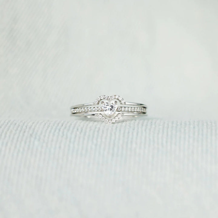 925 Sterling Silver Inlaid Zircon Heart Ring 