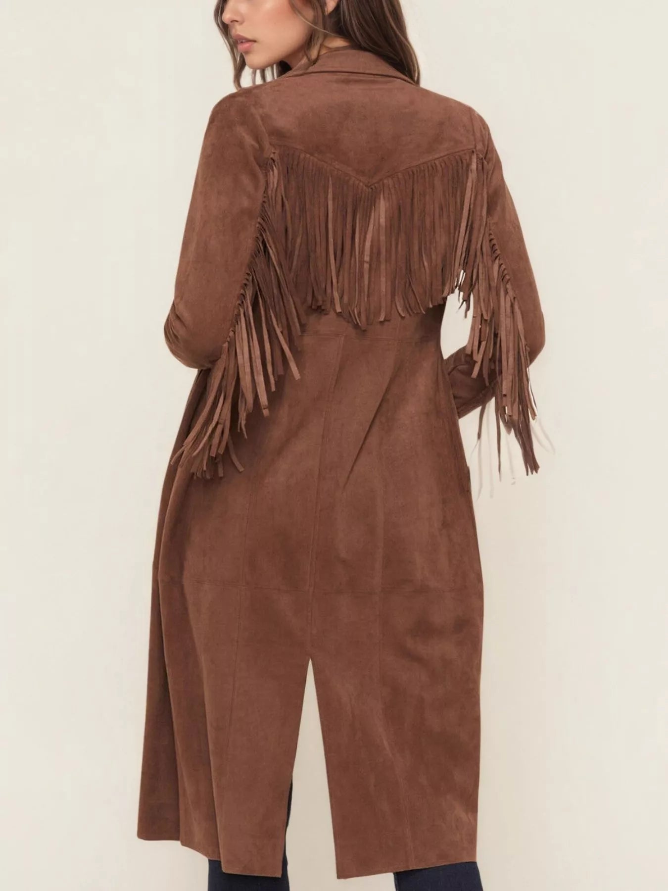 Fringe Lapel Collar Long Sleeve Coat 
