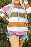 Plus Size Striped Slit Long Sleeve T-Shirt 