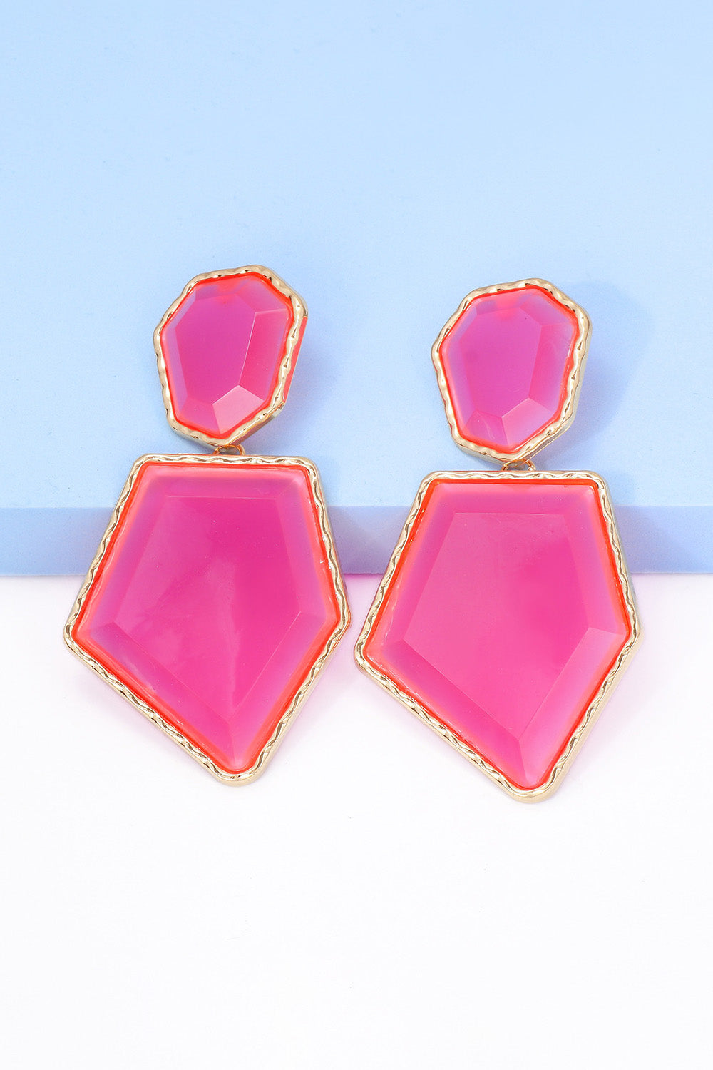 Geometrical Shape Zinc Alloy Frame Resin Dangle Earrings 