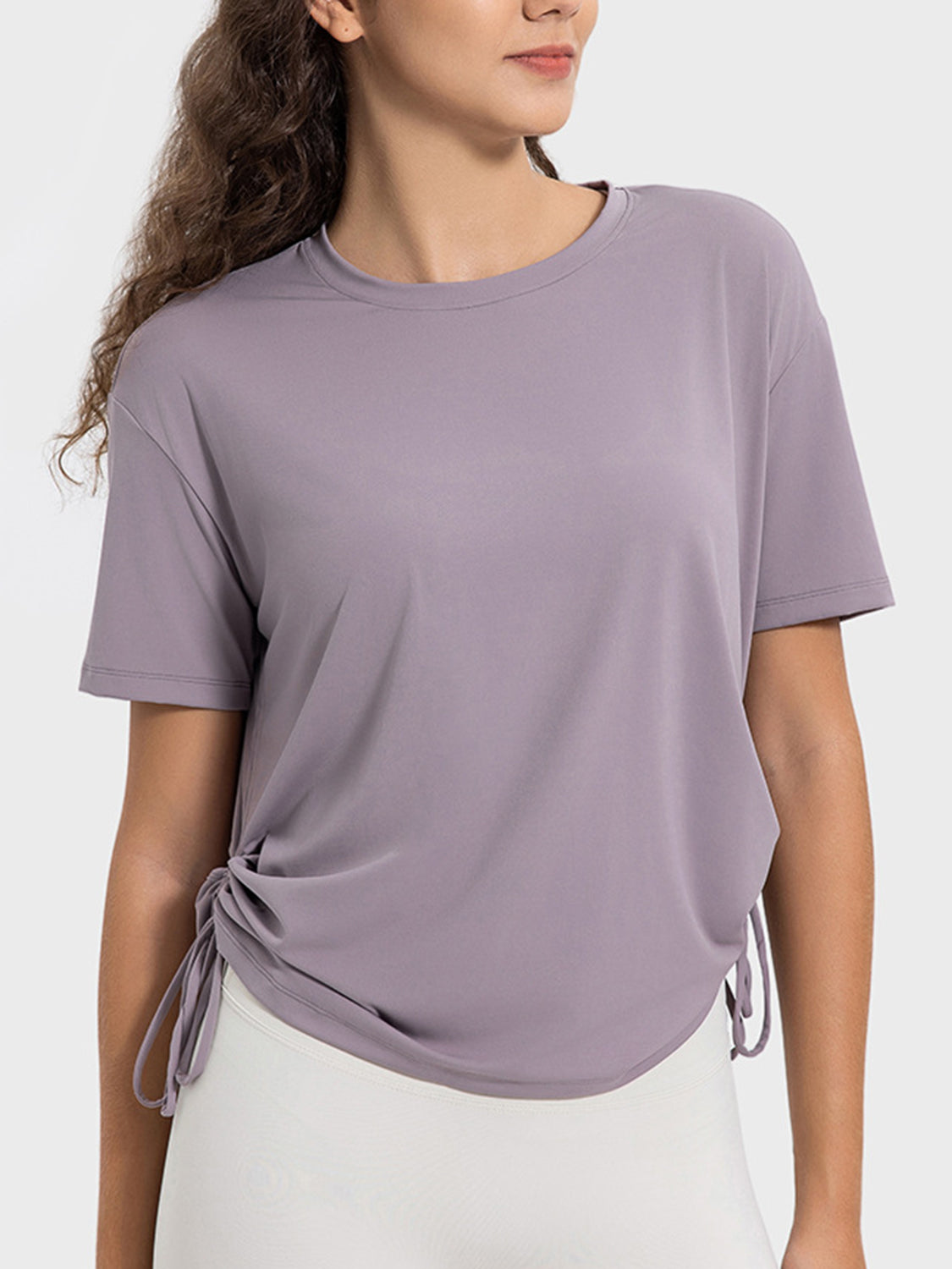 Millennia Drawstring Round Neck Short Sleeve Active T-Shirt 