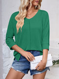 Lovelet Textured Round Neck Three-Quarter Sleeve Blouse 