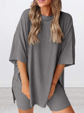 Full Size Oversized Slit Round Neck Top and Shorts Lounge Set Plus Size Lingerie & Nightwear
