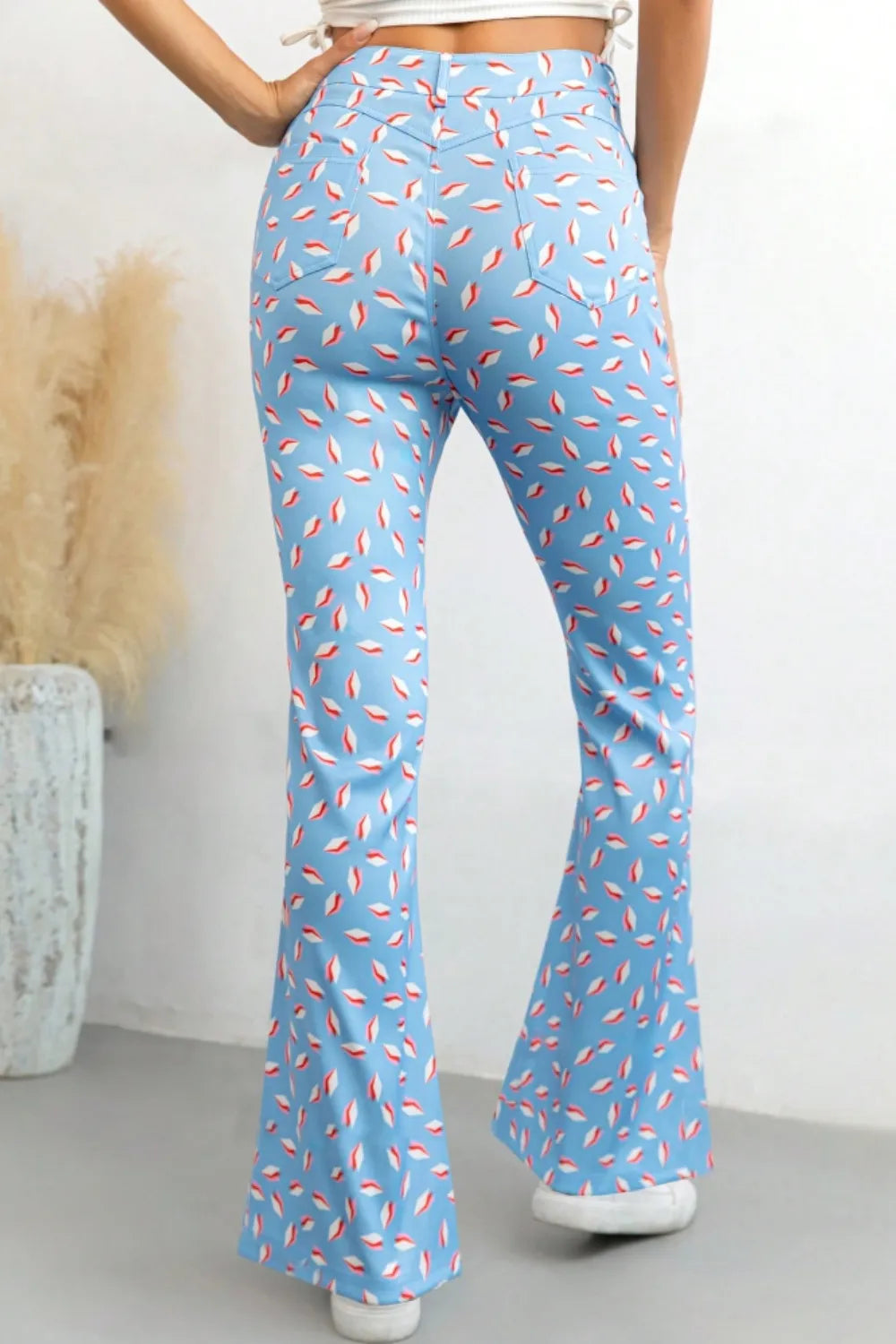 Printed High Waist Flare Pants with Pockets 