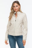 Snobbish PU Leather Biker Jacket with Side Zip Pockets 