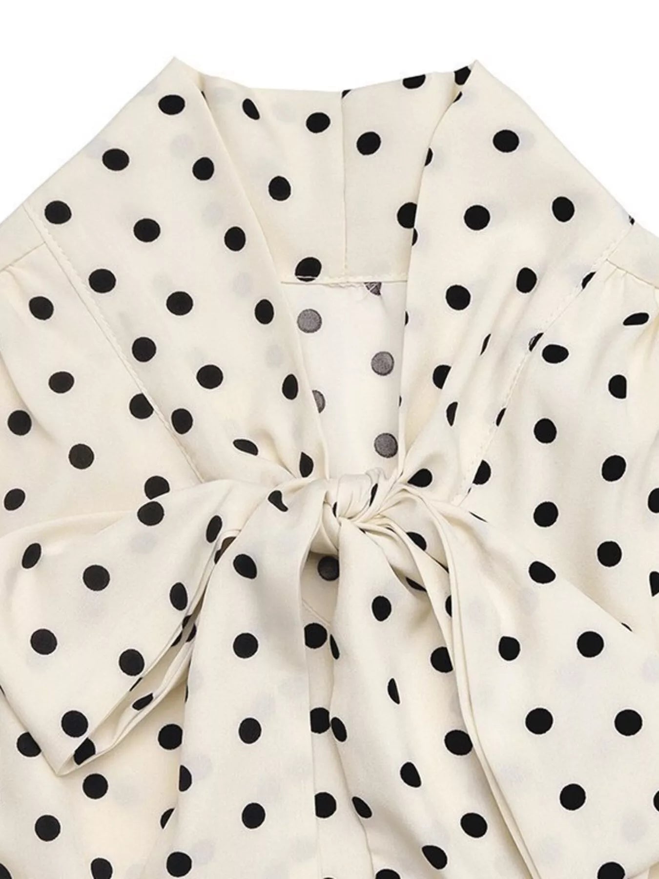 Polka Dot Tie Front Long Sleeve Midi Dress 
