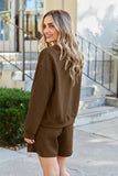 Double Take Full Size Texture Long Sleeve Top and Drawstring Shorts Set 