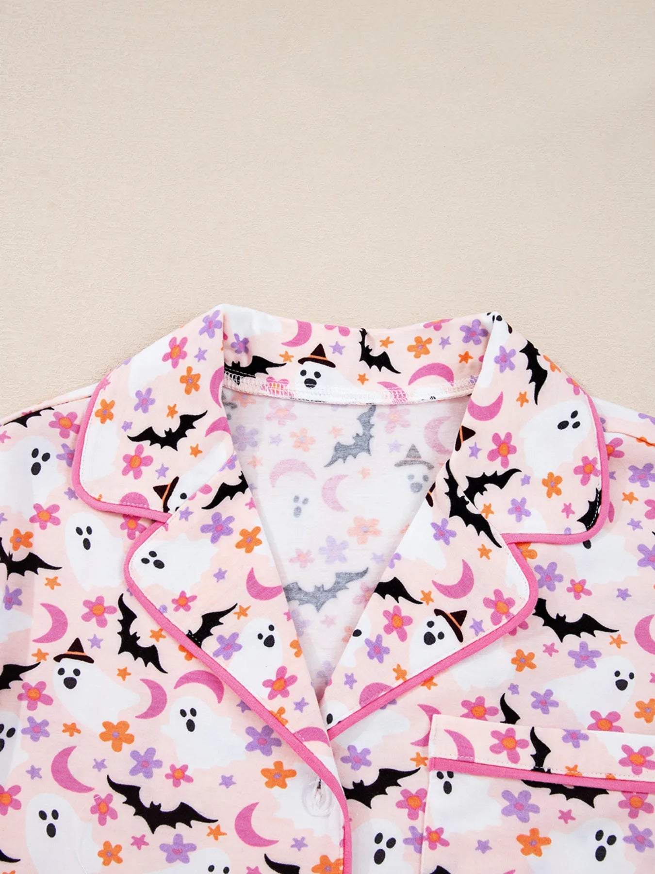 Halloween Ghost Print Button Up Top and Pants Lounge Set Lingerie & Nightwear