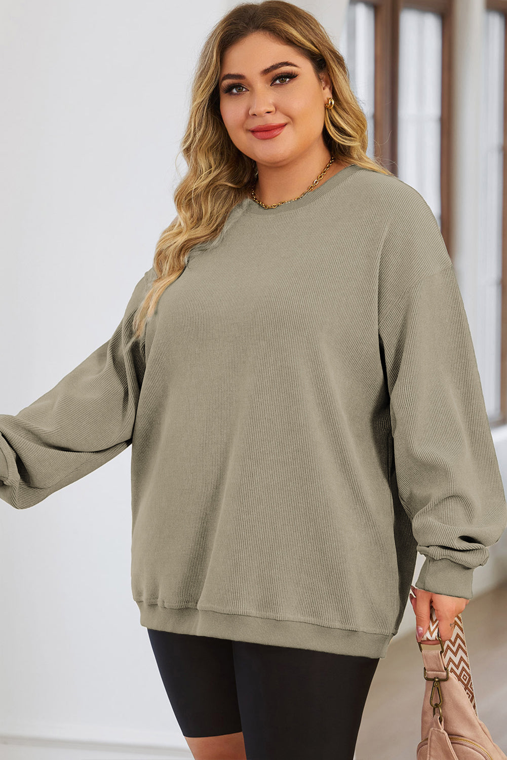 Plus Size Round Neck Dropped Shoulder Sweatshirt 