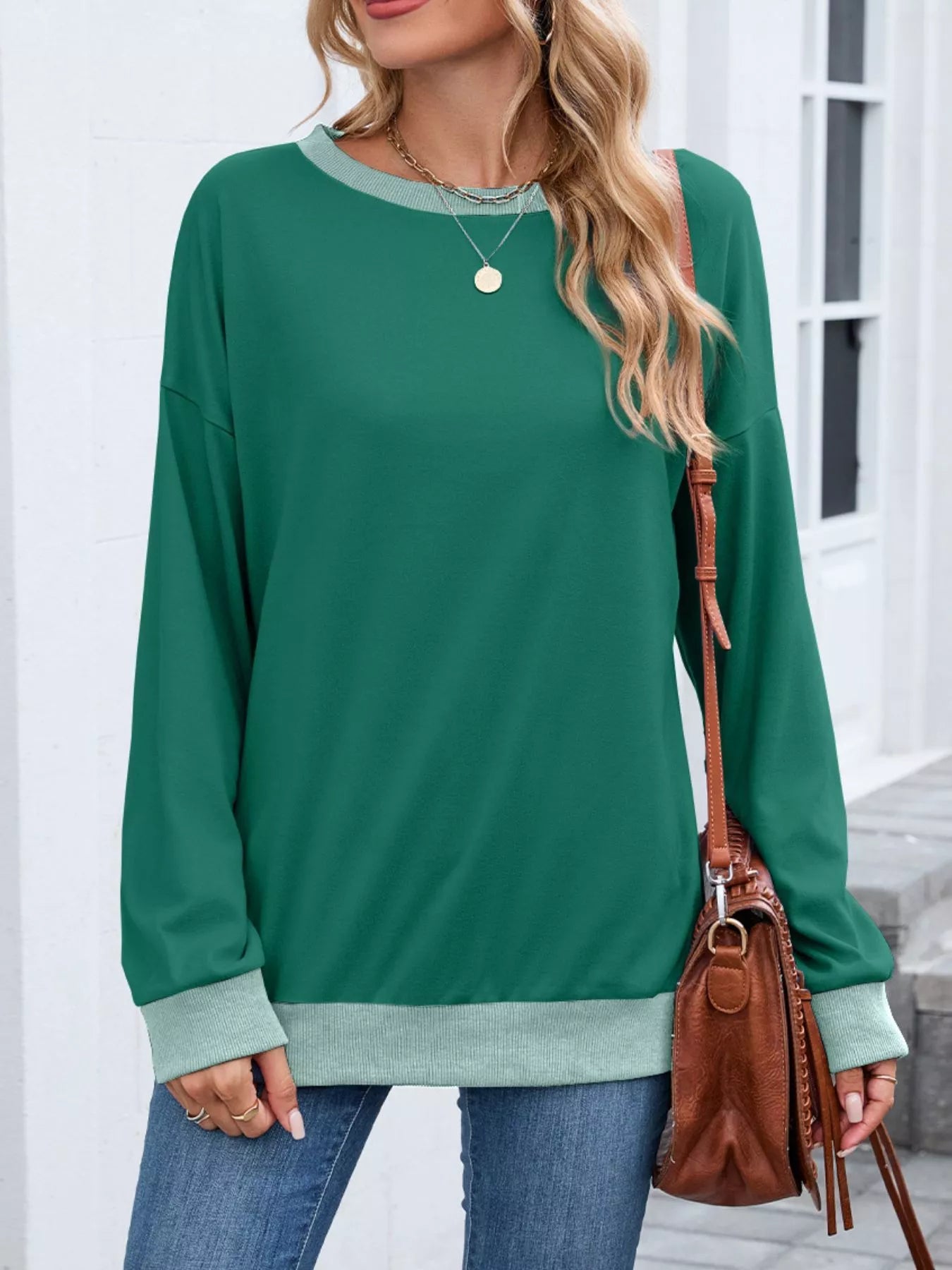 Contrast Trim Long Sleeve Sweatshirt 