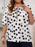 Plus Size Polka Dot Round Neck Half Sleeve Blouse
