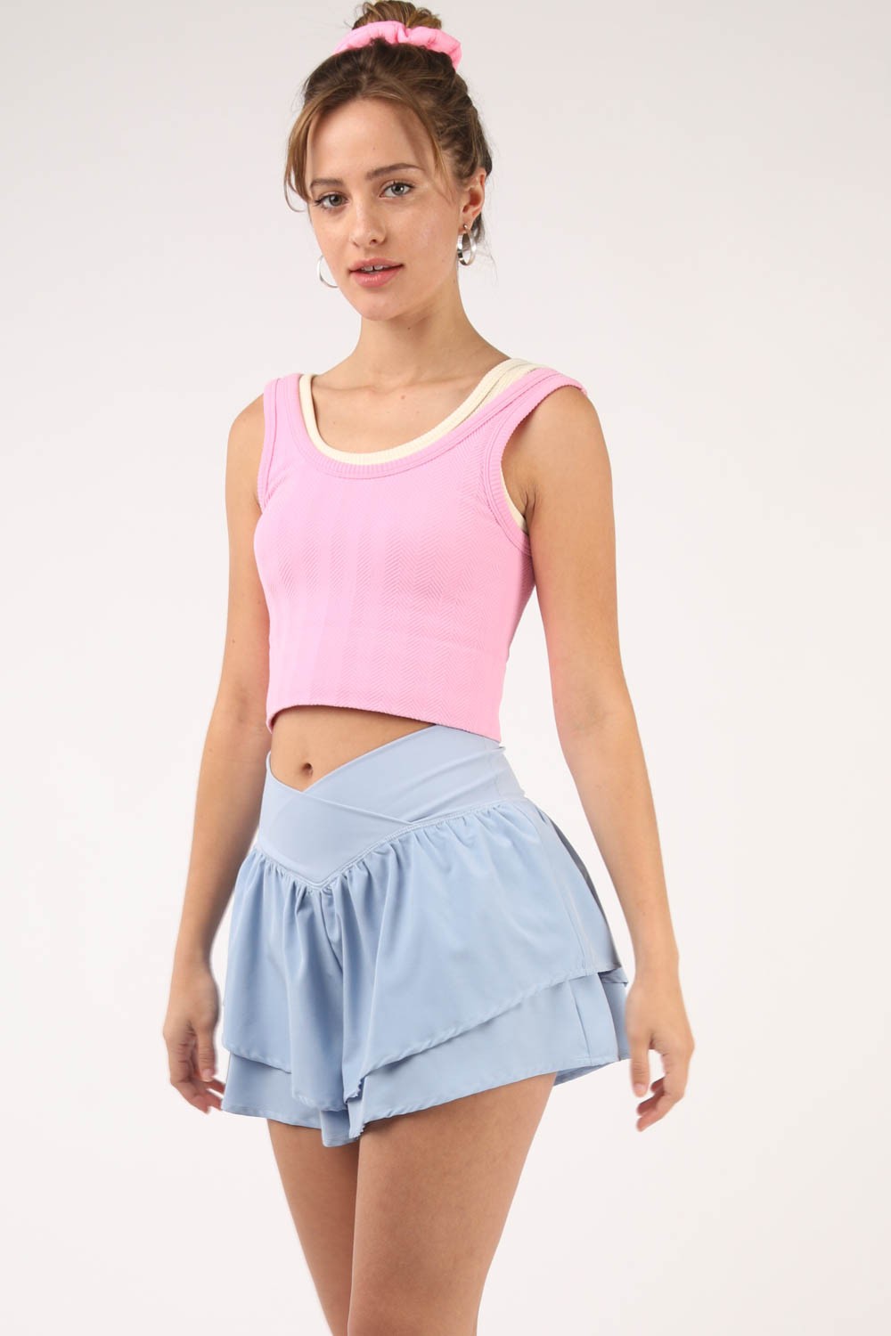 VERY J V-Shaped High Waist Layered Active Shorts 