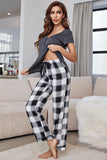 Curved Hem Short Sleeve Top and Plaid Pants Lounge Set Lingerie & Nightwear