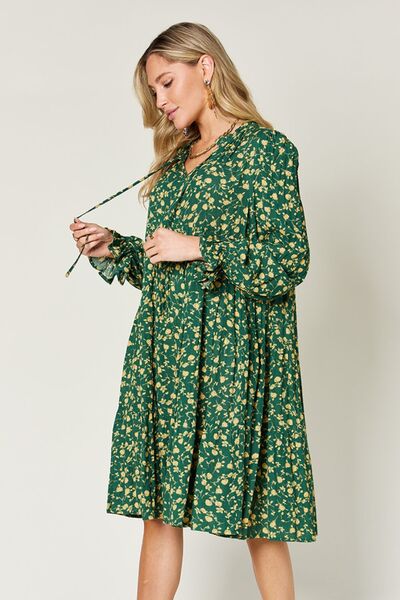 Double Take Full Size Printed Ruffle Hem Long Sleeve Tiered Dress 
