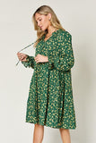 Double Take Full Size Printed Ruffle Hem Long Sleeve Tiered Dress 