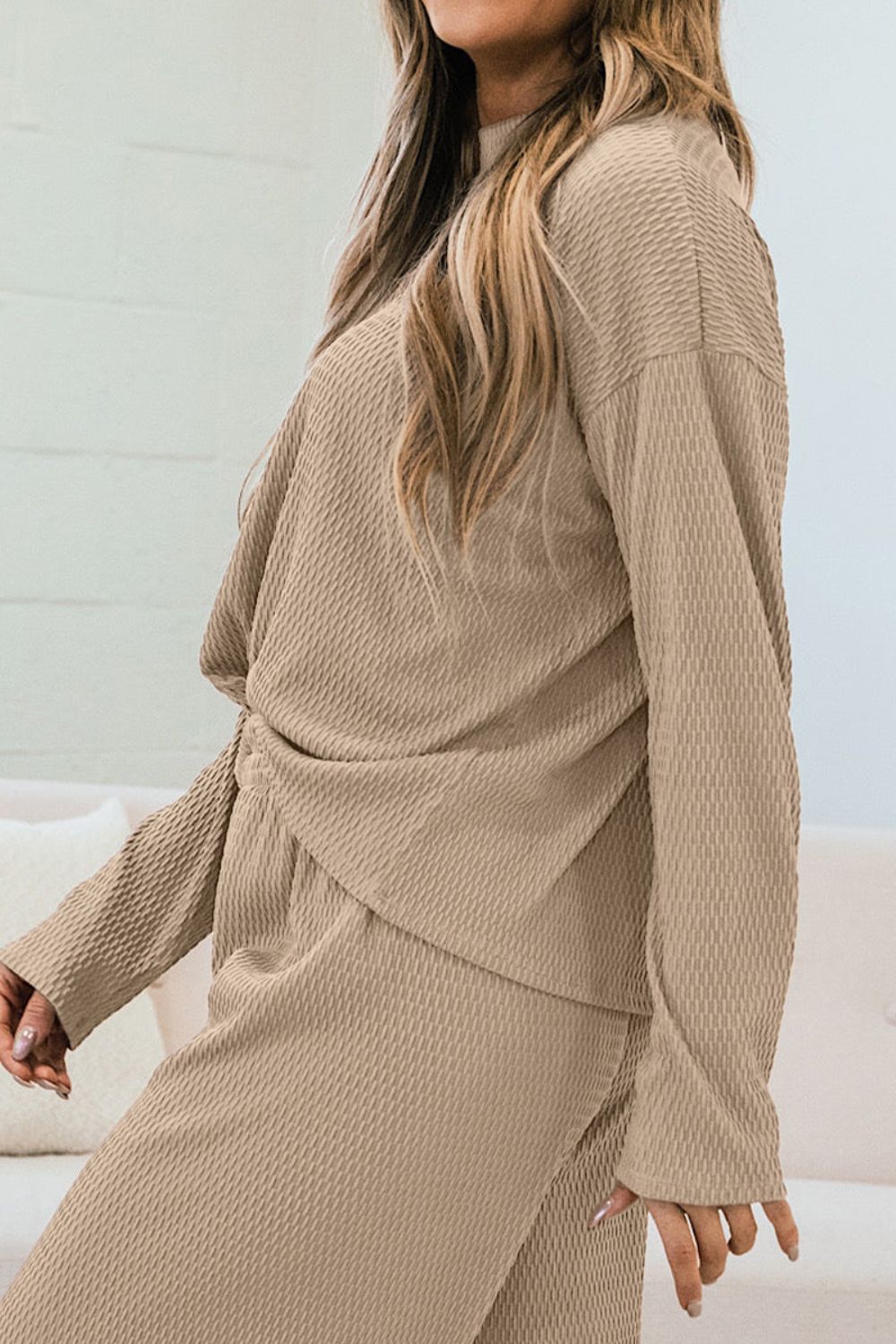 Round Neck Dropped Shoulder Top and Pants Set 